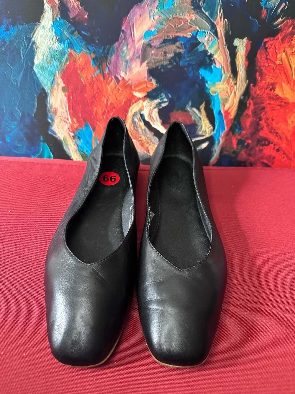 No.66 Leather Flats, Black, Size 8